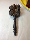 Antique Christmas Victorian Wood   Leather Jingle Bells Primitive Baby Rattle