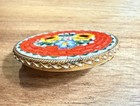 Vintage Flower Micro Mosaic Brooch Red Blue Marked Italy