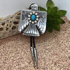 Unique Thunderbird T-bird White Blue Turquoise Concho Lariat Bolo Tie Wedding Ne