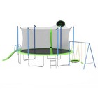 14 Ft Large Green Recreational Trampoline With Slide And Swings  With Basketball