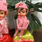 Vintage Pair Elf Pixie Knee Hugger Christmas Figurine Mcm Red White Stripe Pjs