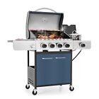 Propane Gas Grill 4 Burners Stainless Steel Grill Cart Outdoor Cooking Bbq Blue