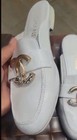      Authentic Chanel 37 White Gold Cc Logo Mules Shoe Dad Sandals Excellent Used