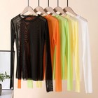 Women Sheer Mesh Basic T Shirt Blouse See Through Crew Neck Long Sleeve Tops