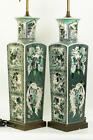Qing Dynasty Kangxi Chinese Antique Famille Verte Wucai Porcelain Lamp Vase Pair