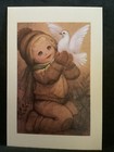 Vintage Christmas Greeting Card Sweet Child And Dove Unused env