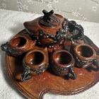 Antique Chinese Teapot  And Tea Set Carved Soapstone Cherry Blossoms