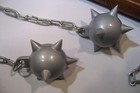 Solid Metal Medieval Double Flail Mace Spiked Balls Wood Handle Leather Wrapped