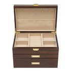 3 Layers Wooden Organizer Jewelry Storage Box W  2 Drawers Cabinet