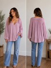 Dusty Mauve Purple V-neck Long Sleeve Silky Blouson Blouse