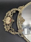 Vintage 19    Oval Mirrored Vanity Tray Gold Filigree Handles Inlaid Cameos Ornate