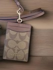 Coach Id C  Card Badge Holder Lanyard Im khaki saddle 2 Signature F63274 Nwt 