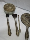 Vintage Silver Plated 8 Pcs Vanity Set Hand Mirror Brush Comb Makeup Brush T70jj