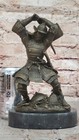 Very Fine Japanese 100  Bronze Sculpture Of Samurai On Marble Platform Decor Art