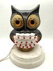 Vintage Retro Ceramic Owl Lamp   Light - 6   Light Up Owl   Jewled Eyes Lt Brown