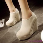 Womens Round Toe Zip Ankle Boots High Wedge Heel Platform Casual Shoes Winter