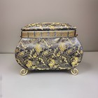 Vintage Prym Footed Sewing Box Basket Caddy Navy Gold Brocade Paisley No Tray
