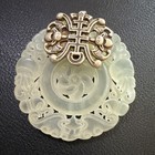 Zhang Large Vintage Sterling Silver Carved Jade Necklace Pendant 