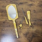 Vintage Art Deco Butterscotch Celluloid Vanity Set Mirror Scissors 4pc