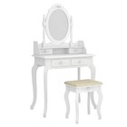 White Vanity Makeup Dressing Table Set W stool 4 Drawer mirror Jewelry Wood Desk