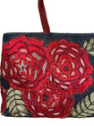 Vintage Y2k Santi Unisa Europa Hand-beaded Red Rose Denim Baguette Underarm Bag