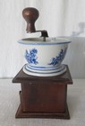 Vintage Delft Blue And White Ceramic Topped Manual Coffee Grinder Hand Crank