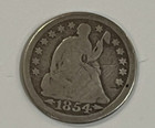 1854 Seated Liberty Half Dime 5 Cent Silver With Arrows United States Coin Vntg