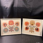 Vintage Polish Wycinanki Folk Art Hand Cut Layered Paper Floral Art Set Of 2