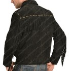 Mens Black Suede Fringe Western Jacket Cowboy Style Rodeo Coat With Vintage Look