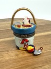 Porcelain Hinged Trinket Box Beach Pail Ball Bucket Sand Shovel