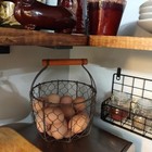 Round Chicken Wire Egg Basket Fruit Basket With Wooden Handle Primitives Vintage