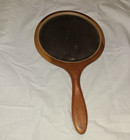 Vintage Wood Hand Held Beveled Glass Mirror Silvered Oval Glass 14 