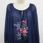 Daisy Fuentes Womens Top Blouse Xl Blue Long Sleeve Flowy Loose Boho Loose