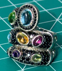 Judith Ripka  925 Sterling Silver Black Spinel   Multi Gemstone Ring Size 6