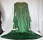 Green Velvet Renaissance Medieval Costume Gown Bell Sleeve Laceup Halloween Sz L