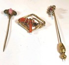 Lot Of 3 Antique Hatpins   Natural Coral Branch Brooch   Wc-27