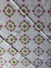 Antique 1800s Rolling Stone Patchwork Quilt Double Pink Overdye Green White 9spi