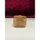 Vintage Trinket Jewelry Box Footed Ring Box Red Leaf Lid Brass Curved Design