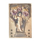 Antique Early 1900s Ephemera Postcard Bas Relief Statue Violets Birthday Wishes