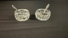 Pair Of Vintage Germany Cut Crystal   Sterling Salt Cellars With Matching Spoons