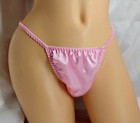 Pink Satin Thong String Bikini Panties 