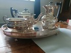 5 Pieces Sliver Plated Coffee Set   Tray  Milk Jug  Sugar Bowl  Tea  coffee Pots