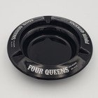 Vintage 1980 s Four Queens Casino Las Vegas Nevada 4  Round Black Glass Ashtray