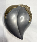 Vintage Metal Fruit Trinket Box Mid Century Modern Peach Brass Leaves Hong Kong