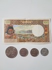 French Polynesia Tahiti Papeete 100 Francs  Bill   4 Assorted Coins