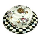 Mackenzie-childs Courtly Check Camp White Floral Market Cake Carrier New Vintage