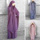 Muslim Khimar Robe Prayer Dress Set Women Overhead Hijab Abaya Niqab Burqa