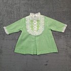 Vtg Kate Greenaway Dress Girls 3t Green Gingham Lace Collar Zip 70s Embroidered 