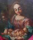 Antique 18th Century French Religious Oil Painting On Panel Virgin Mary Jesus