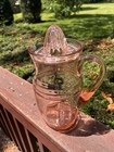 Vintage Pink Depression Glass Pitcher Optic W juicer Reamer Lid 9 75   